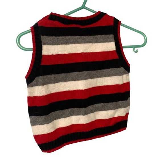 Carters Boys Infant Baby Sz 9 Months Striped Sweater Vest Shoulder Button Red Gr - Picture 3 of 3